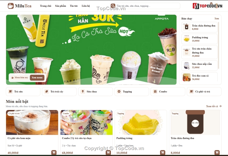 bán website,web bán sữa,web bán trà sữa